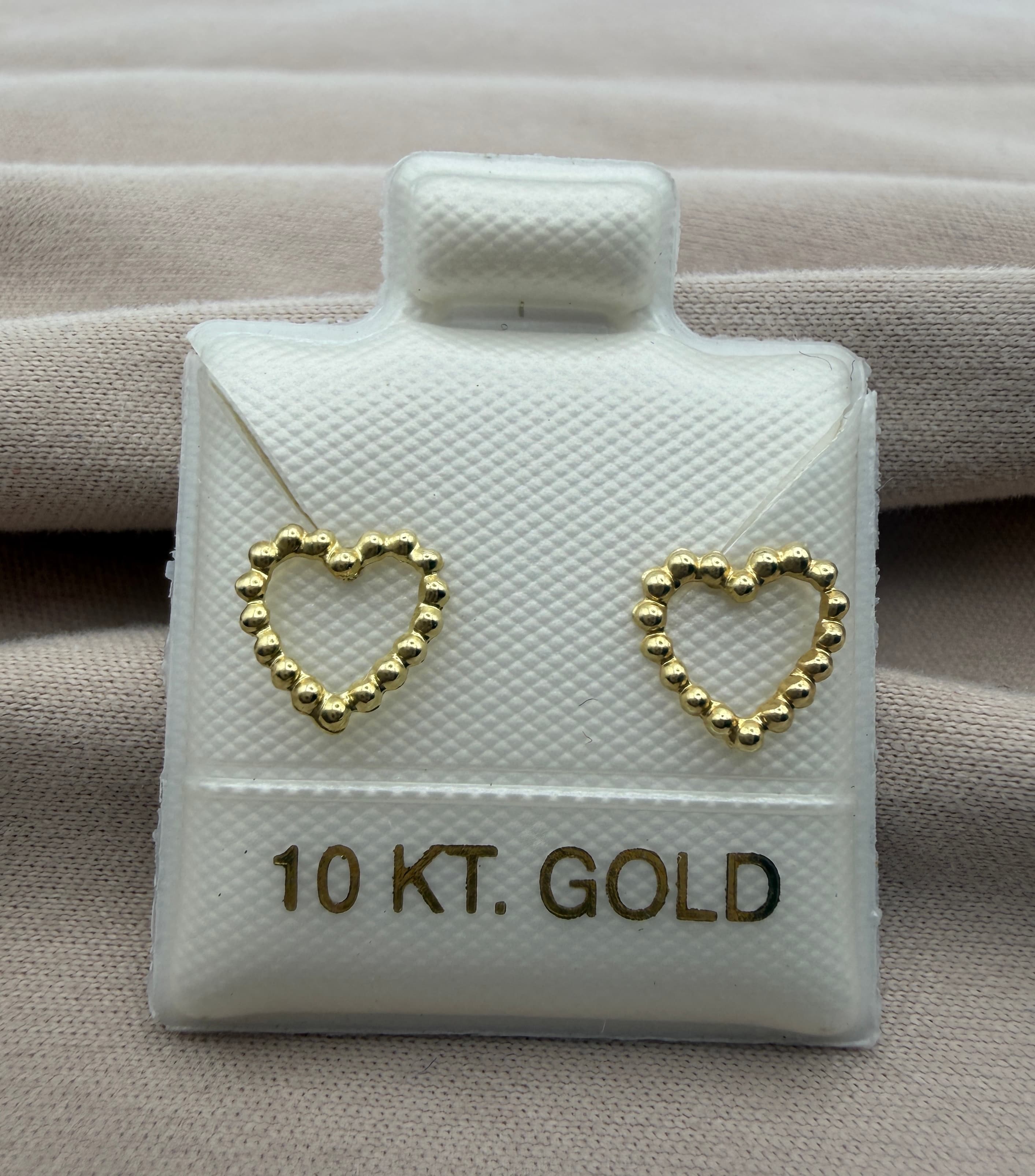 Broqueles Corazón Abierto Beaded — Oro 10k