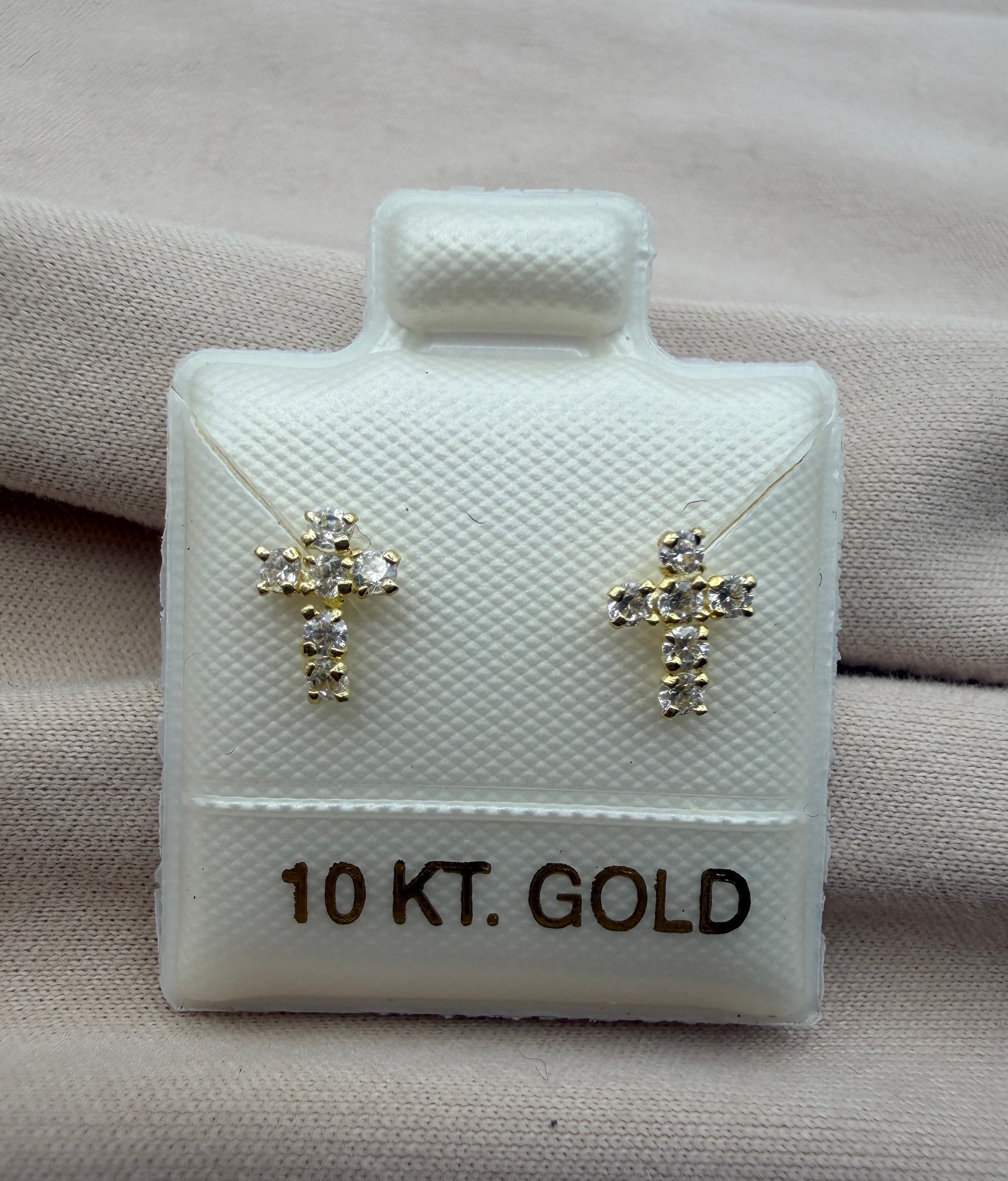 Broqueles Cruz de Zirconias — Oro 10k